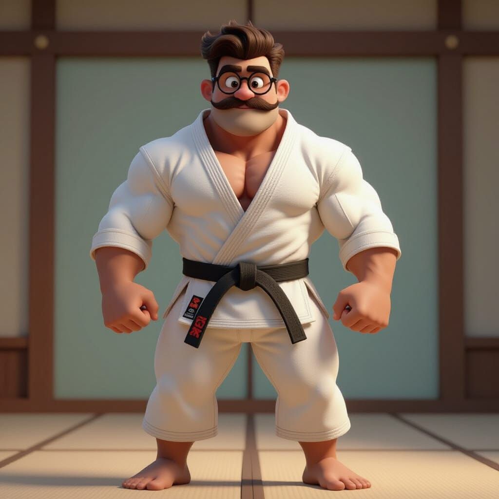 Muscular Judoka in Dojo: 3D Digital Art