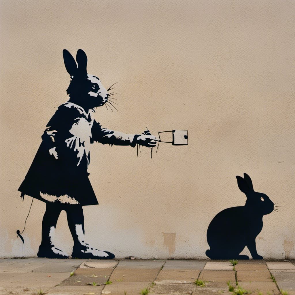 Banksy-Style Rabbit Stencil Street Art