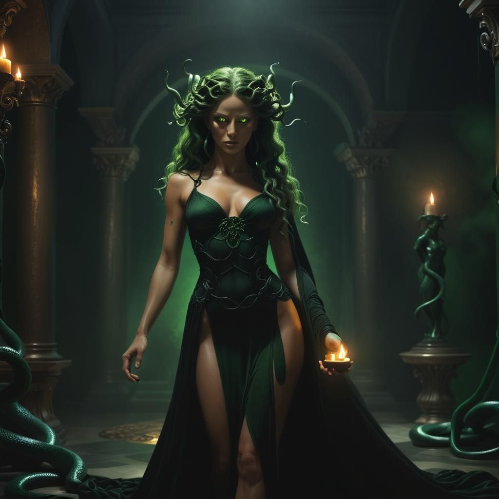 Medusa in Elegant Dress: A Digital Illustration