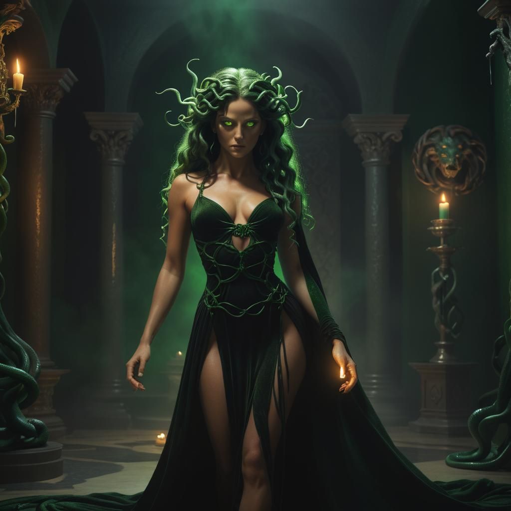 Elegant Medusa in Candlelight: A Digital Illustration