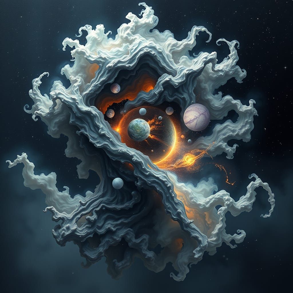 Cosmic Entity Emerges from Nebulae in Muted Blues and Purple...