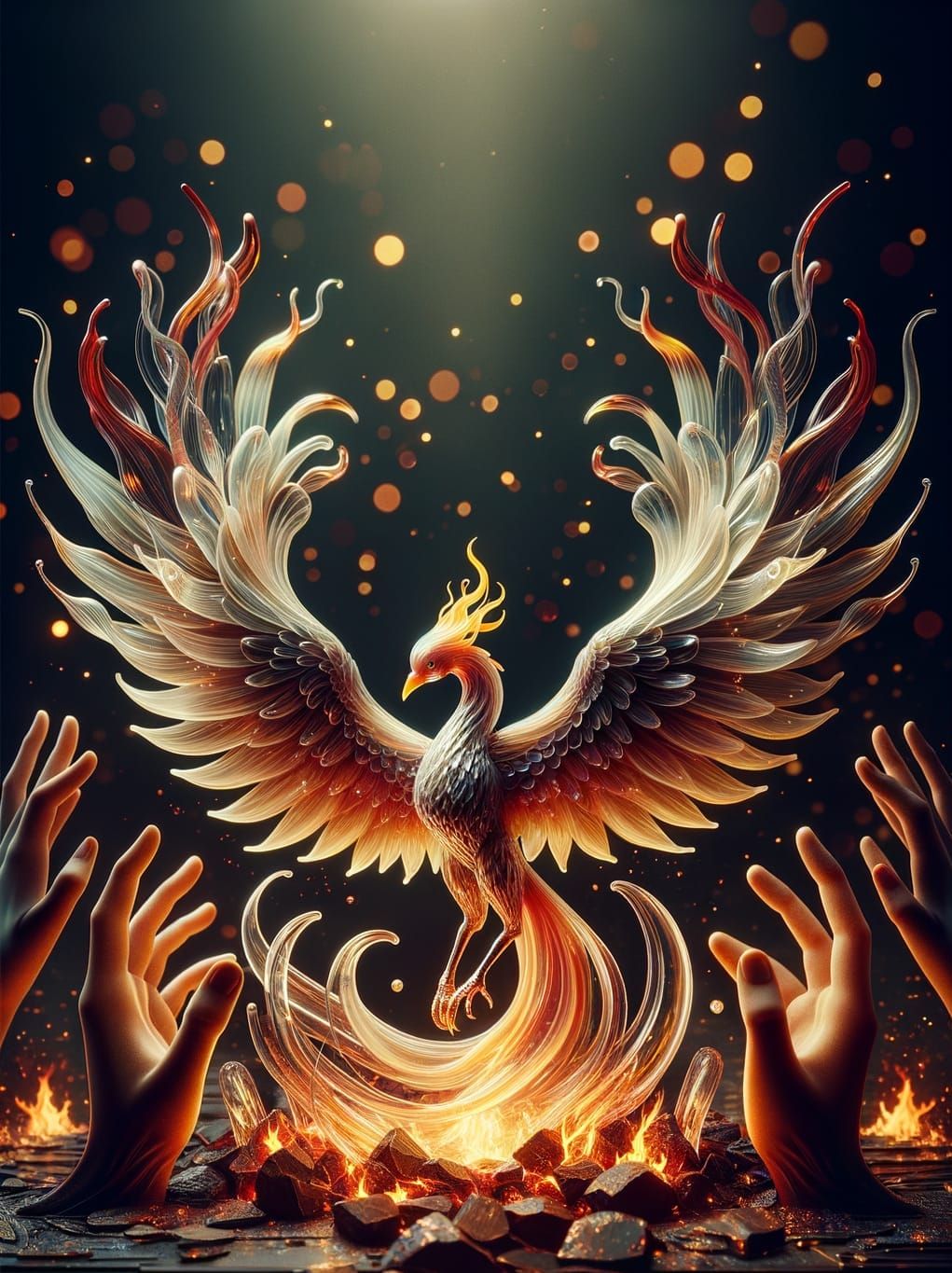 Glass Phoenix Rising from Fire, Blake Style