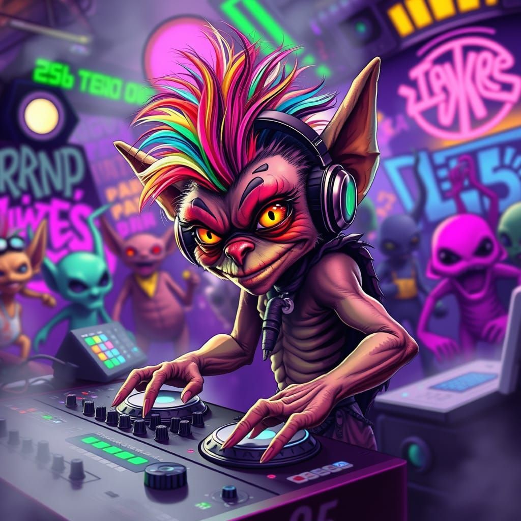 Gremlin DJ in Monster Nightclub, Pop Art Style