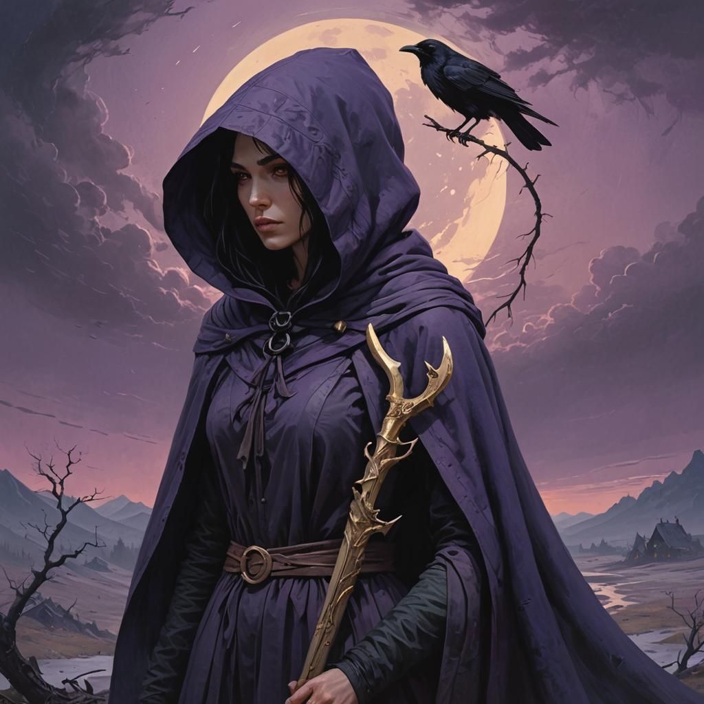 Gothic Maiden with Scythe in Dark Fantasy Realm