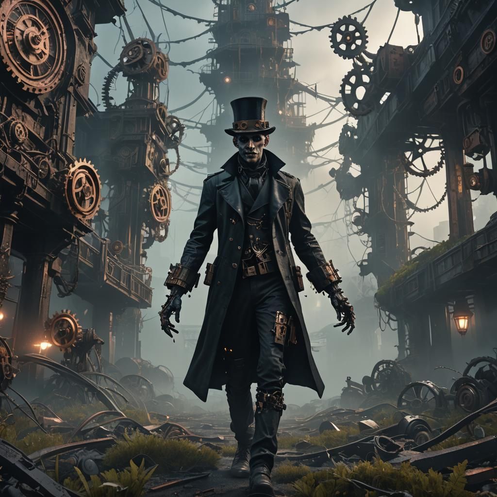 Cyberpunk Frenchman in Decaying Metropolis