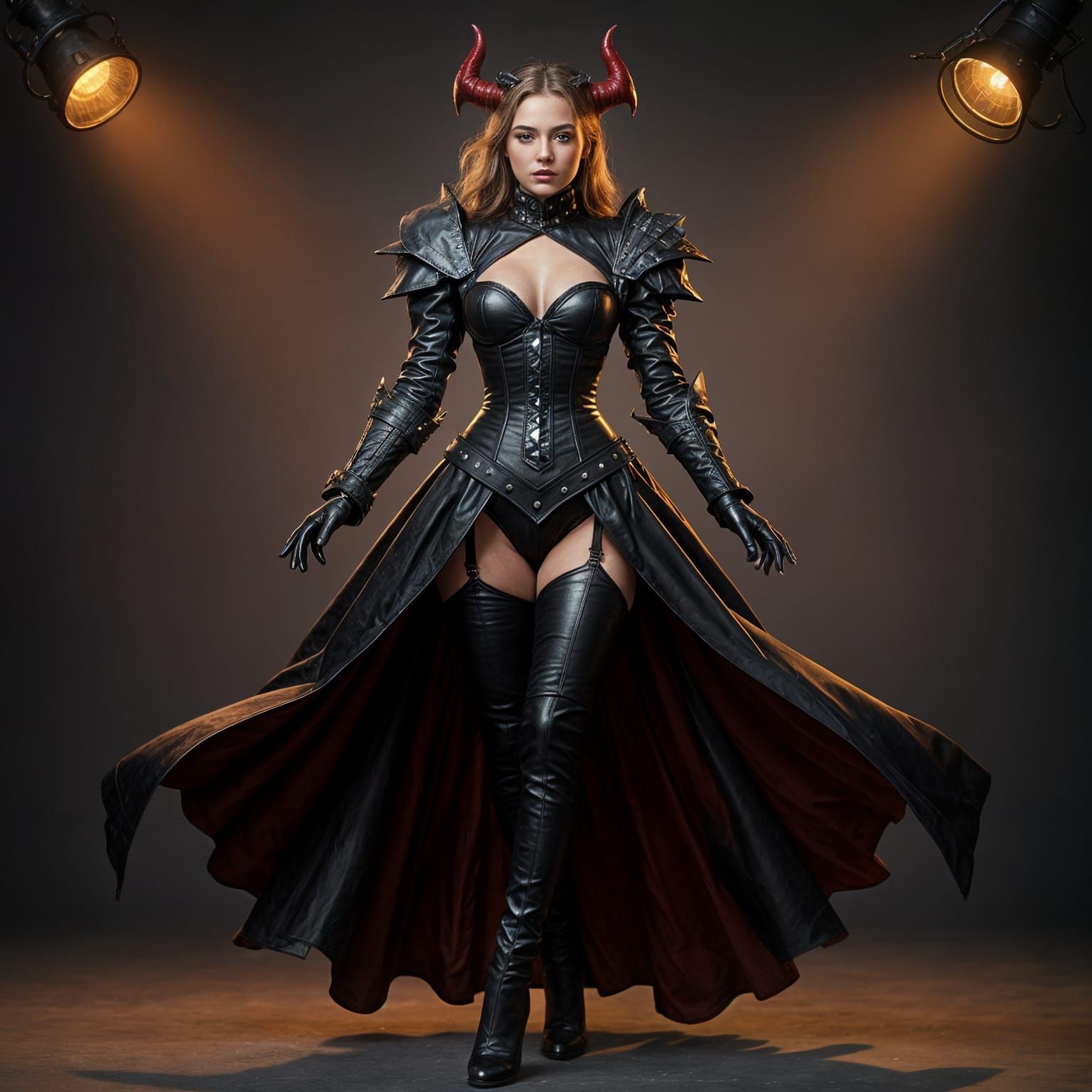 Victorian Devil in Leather Dress Studio Portrait
