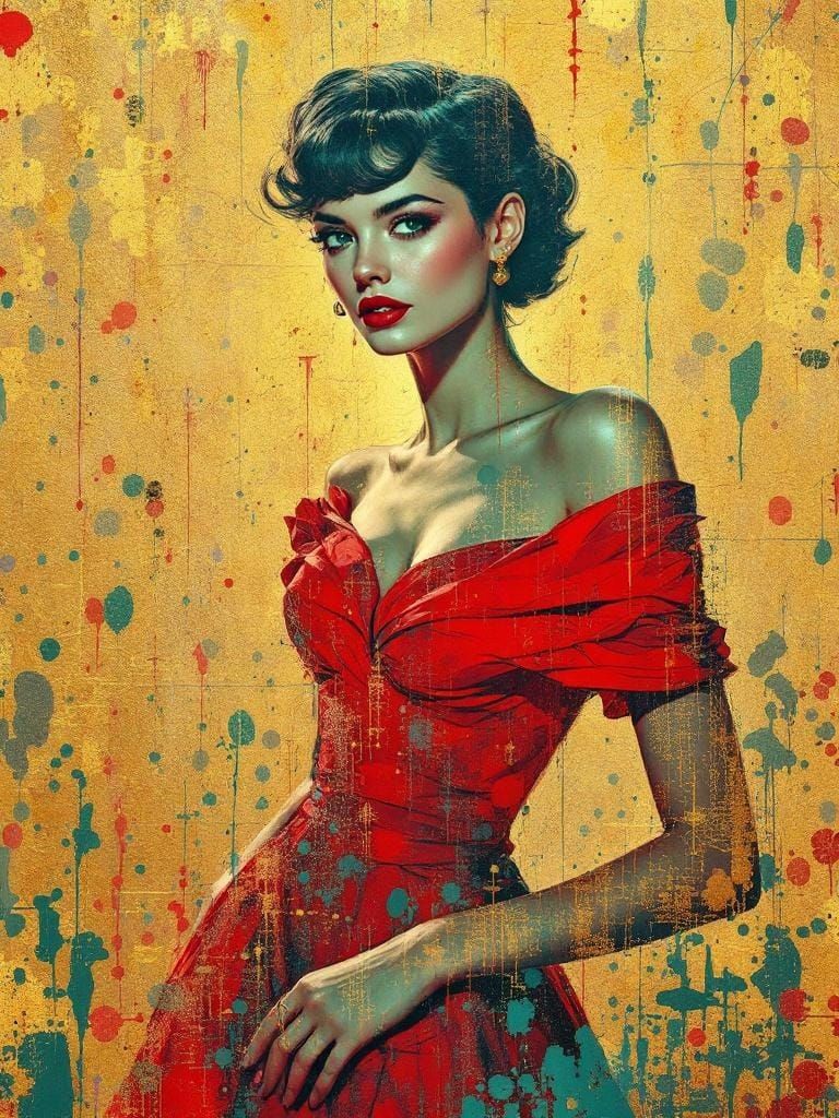 1950s Pin-Up in Klimt and Basquiat Style