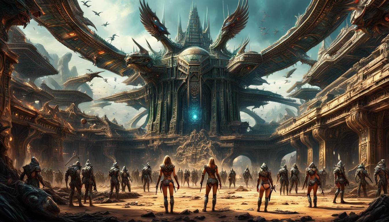 Alien Coliseum with Amazon Warriors: Digital Matte Painting