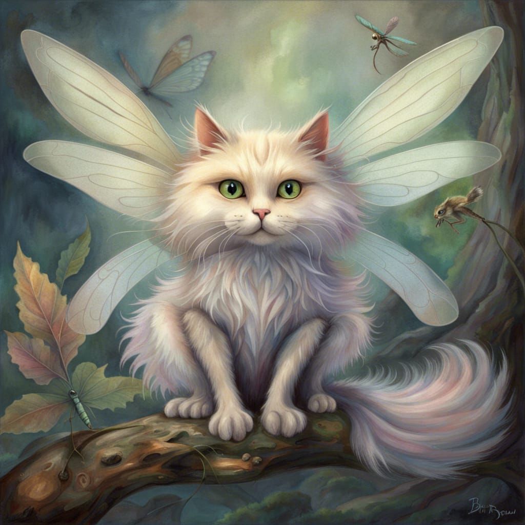 Imaginary Pet: Cat, Dragonfly, Squirrel Fantasy Art