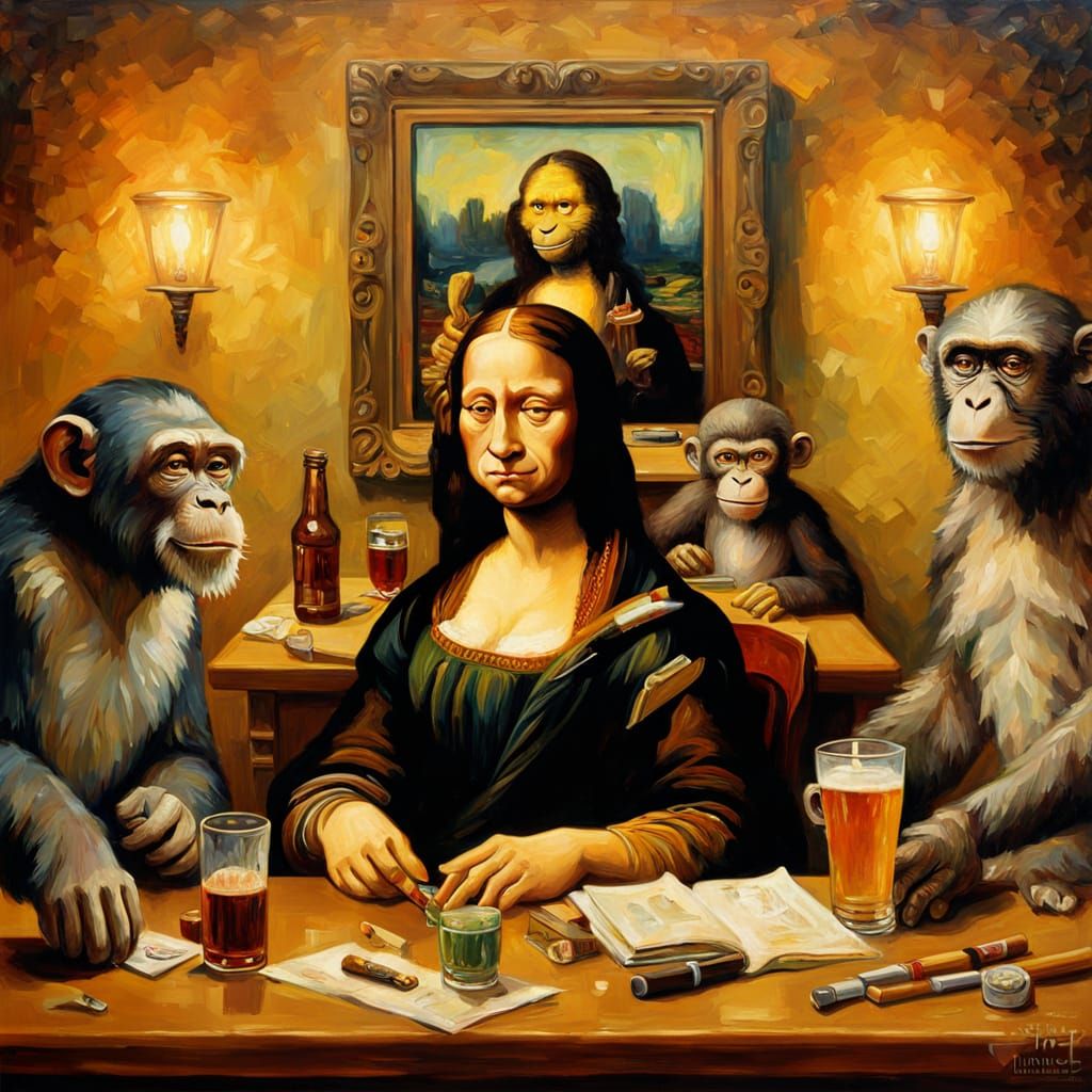 Mona Lisa Smokes Joint with Albert Einstein in Impressionist...