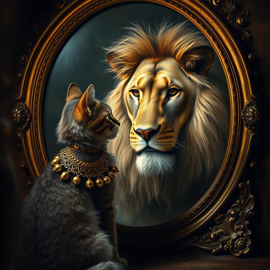 Regal Cat's Gilded Mirror Reflection