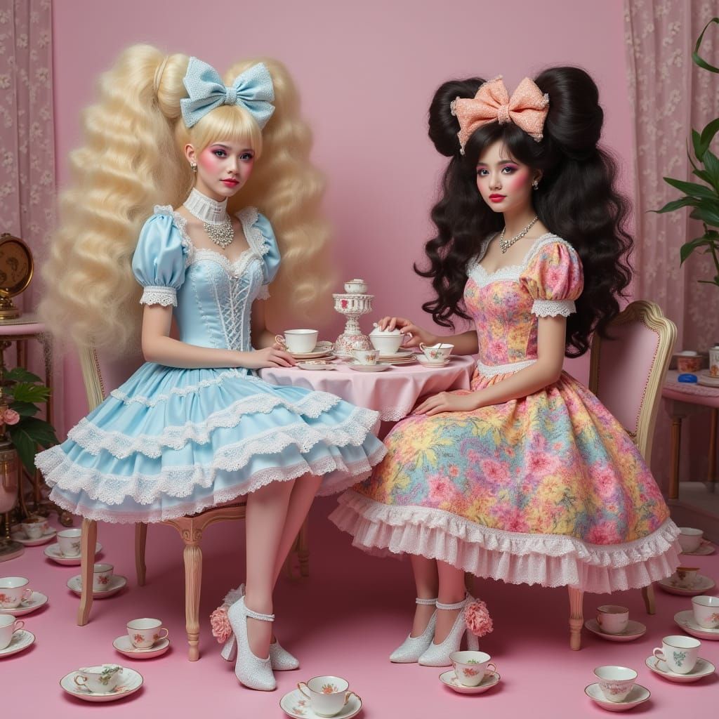 Poofy Sissy Women Enjoy Whimsical Tea Time