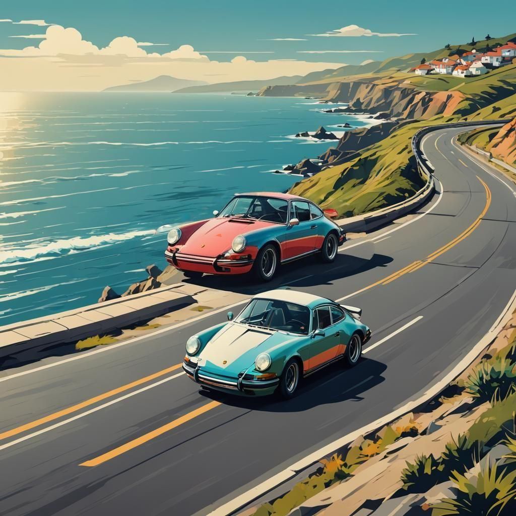 Porsche 911 Coast Drive in Pop Art Style