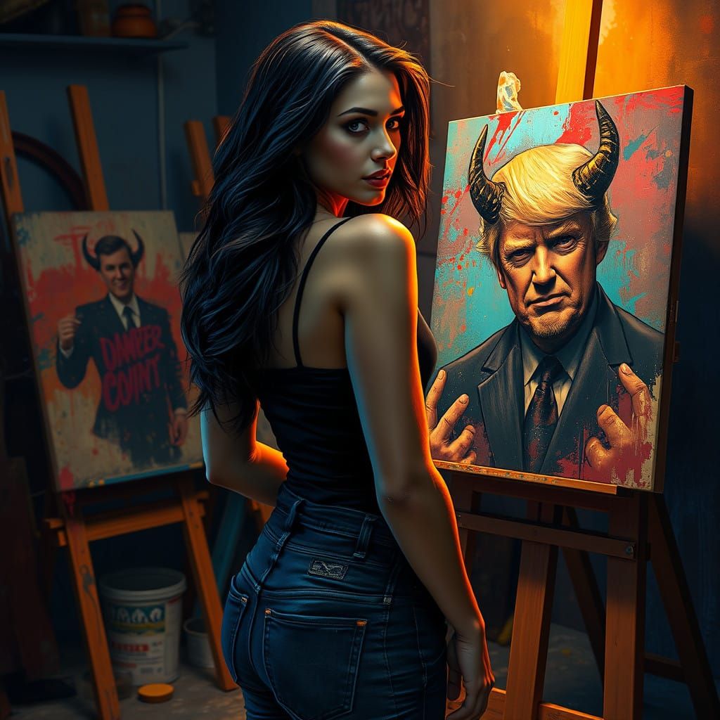 Sultry Woman Paints Donald Trump as the Devil in a Moody NYC...