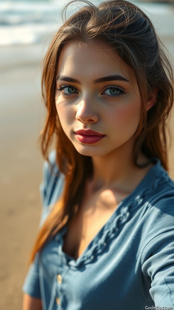 She  is brunette and has hazel green eyes .this photo is viv...