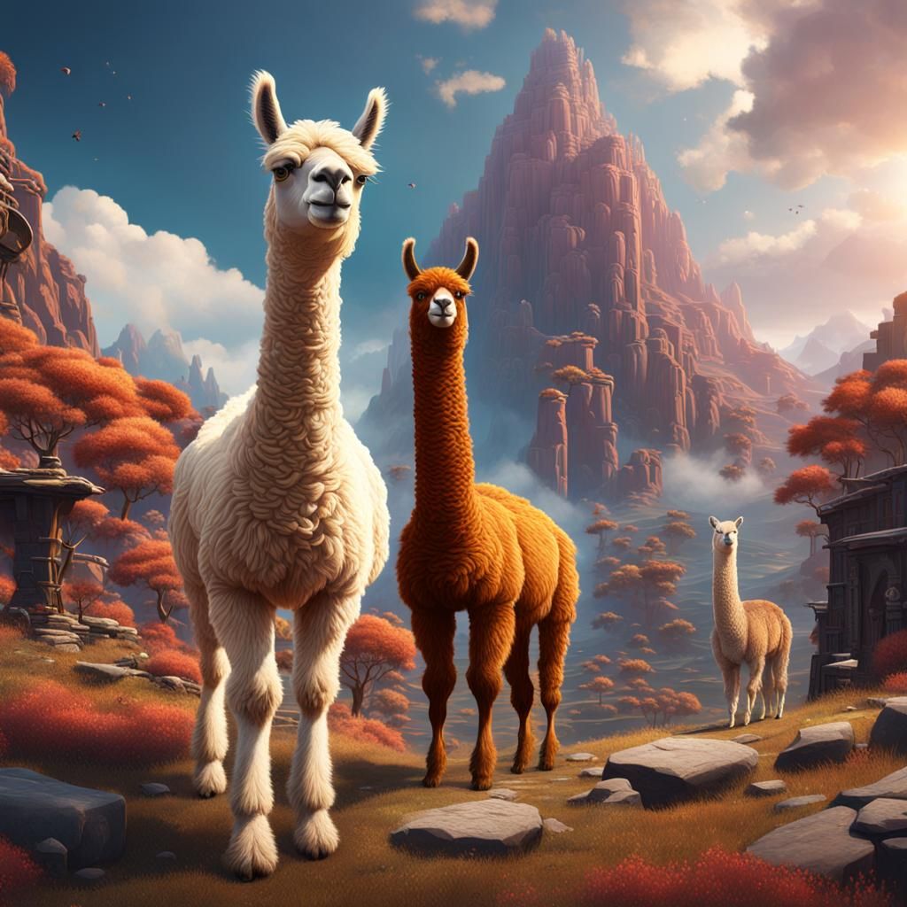 Alpacas and Llamas in Detailed Matte Painting