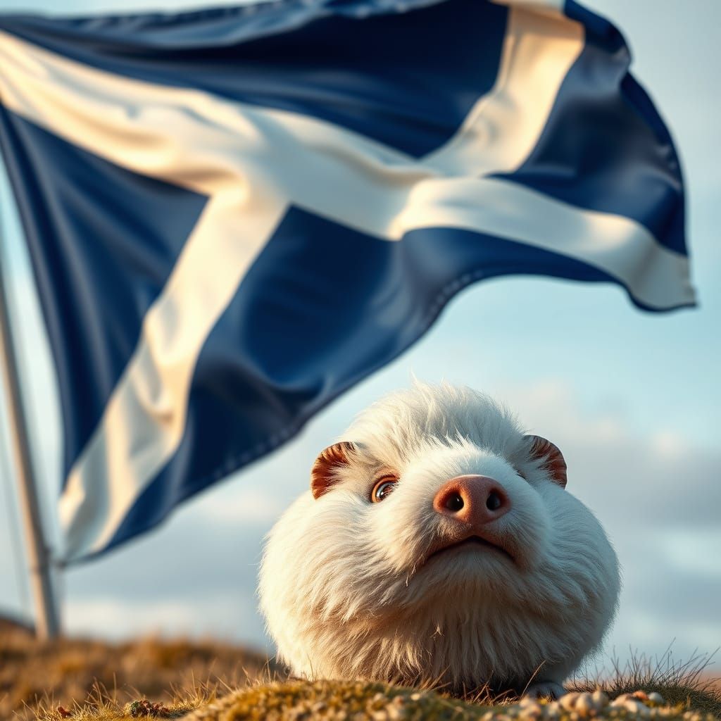 Scotland Flag with Fluffy Haggis in Majestic Highland Breeze