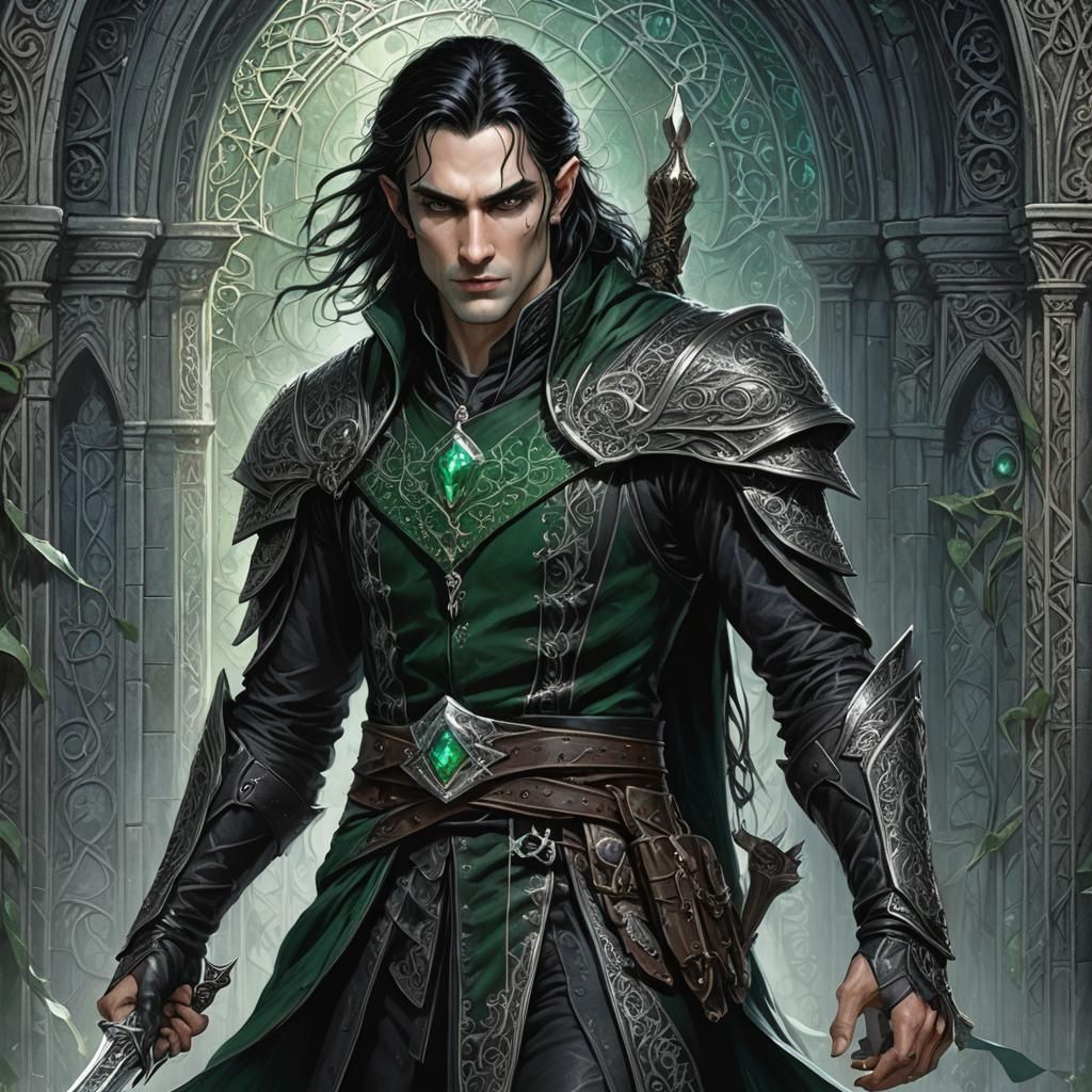 High Elf Rogue in Gothic Setting