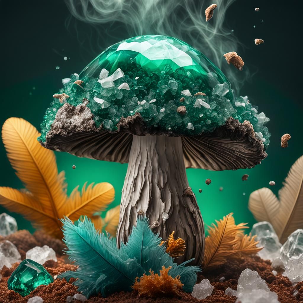 Emerald Crystal Mushroom in a Hyperrealistic Style