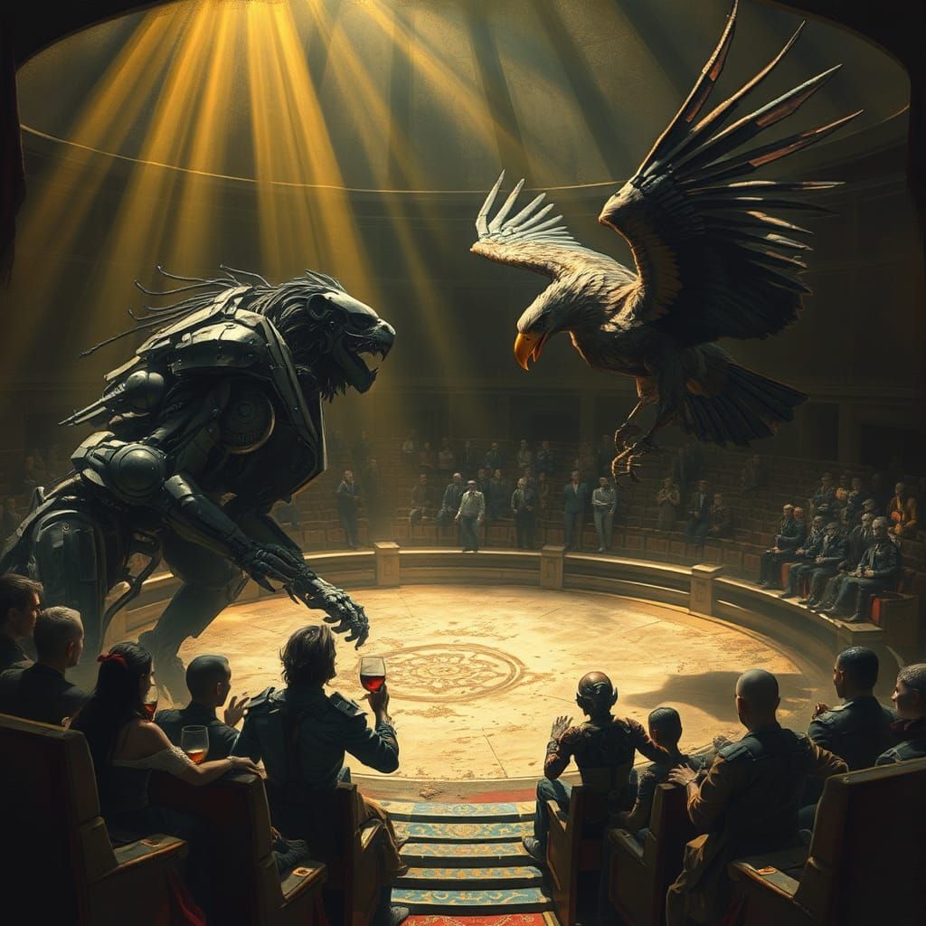 Mech Battle in Dark Fantasy Style