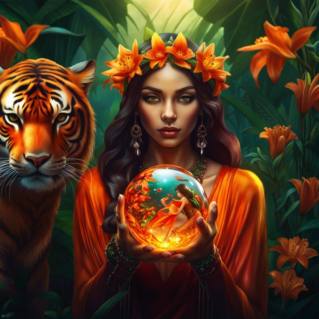 Tiger Lily Elf Girl in Crystal Ball