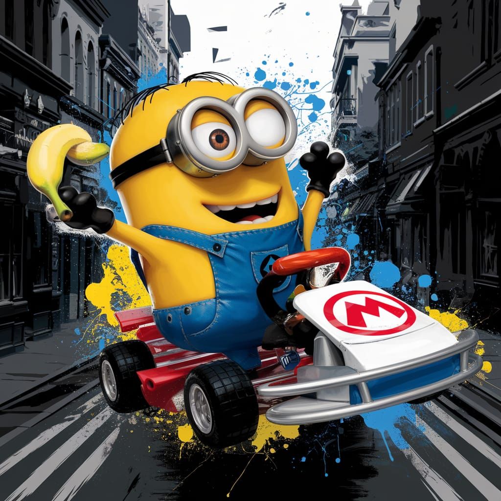 Minion Plays Mario Kart: Vibrant Street Art