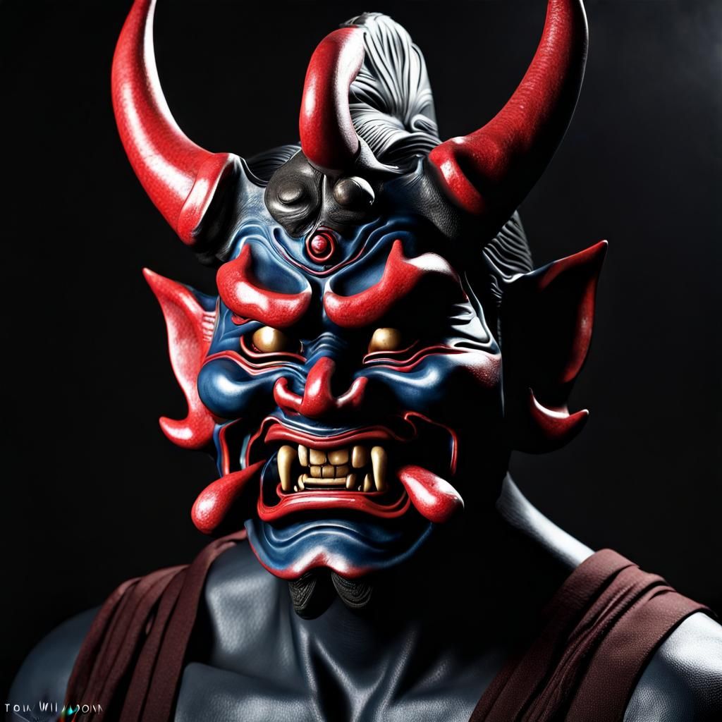 Hyperrealistic Oni Mask in Photorealistic Style