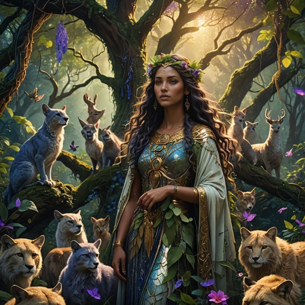 Fantastical Goddess of Animals in Detailed Matte Painting