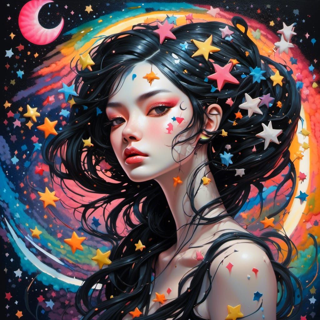 Sparkling Graffiti Art of Woman with Braid