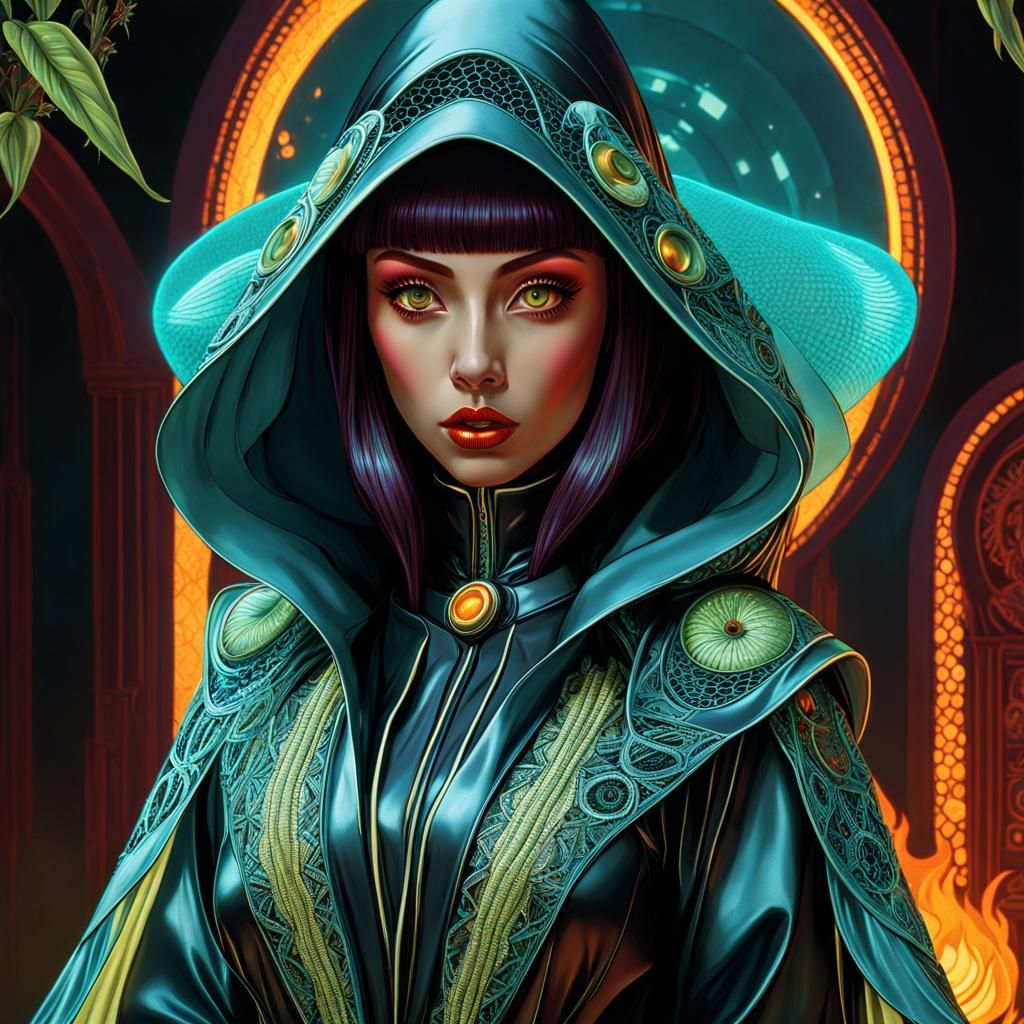 Futuristic Peruvian Woman with Carnivorous Plants