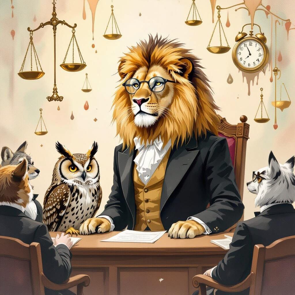 Lion on Trial in Courtroom of Animals
