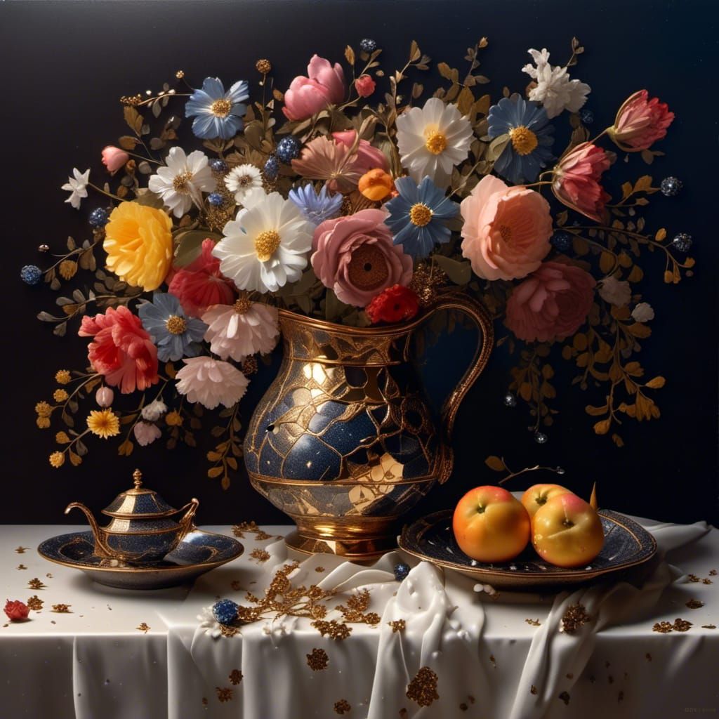 Renaissance Still Life with Flowers in Copper Pitcher