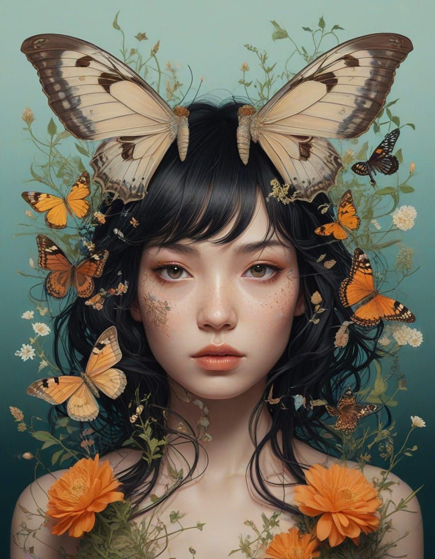 Surreal Macro Portrait of a Death Eater Moth in Whimsical Fl...