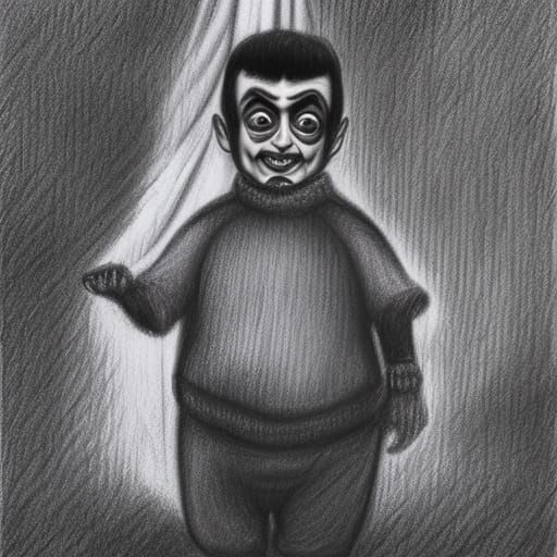 Mr. Bean as Pugsley Addams: A Charcoal Horror