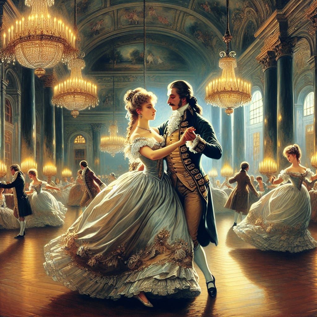 Elegant Waltz in Vienna: A Rococo Ballroom Scene