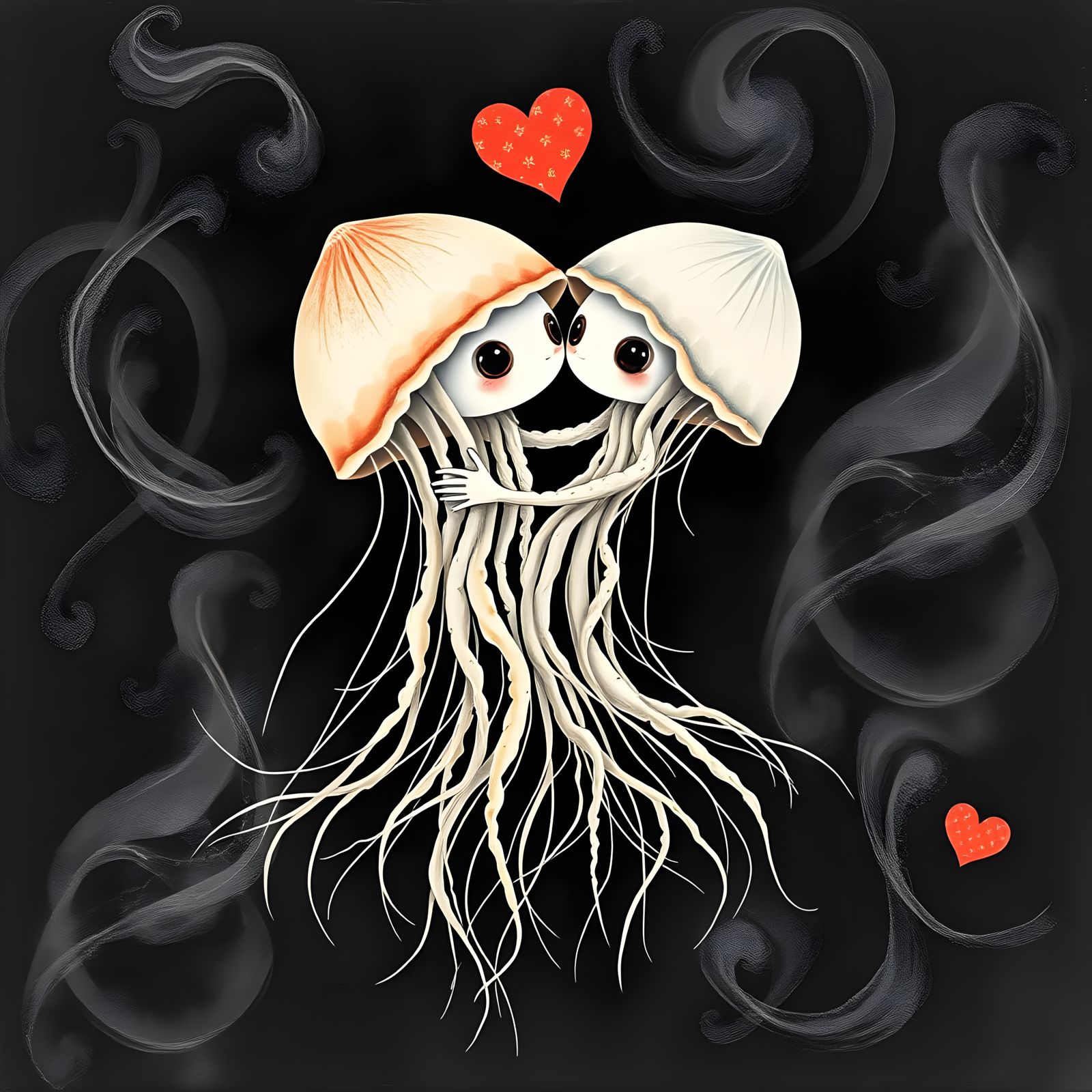 Be Mine Valentine Jellyfish in Monochrome