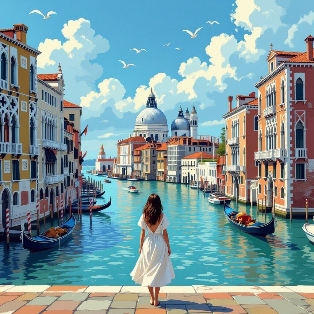 Venice Scene Inspired by Canaletto, Miyazaki, Monet