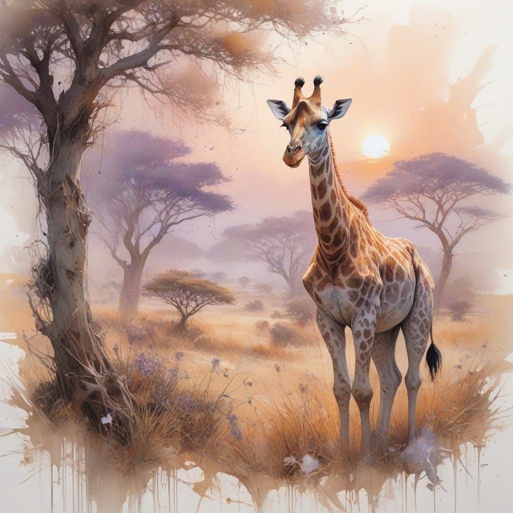 Pastel Dawn Savannah: Giraffe in Kenya