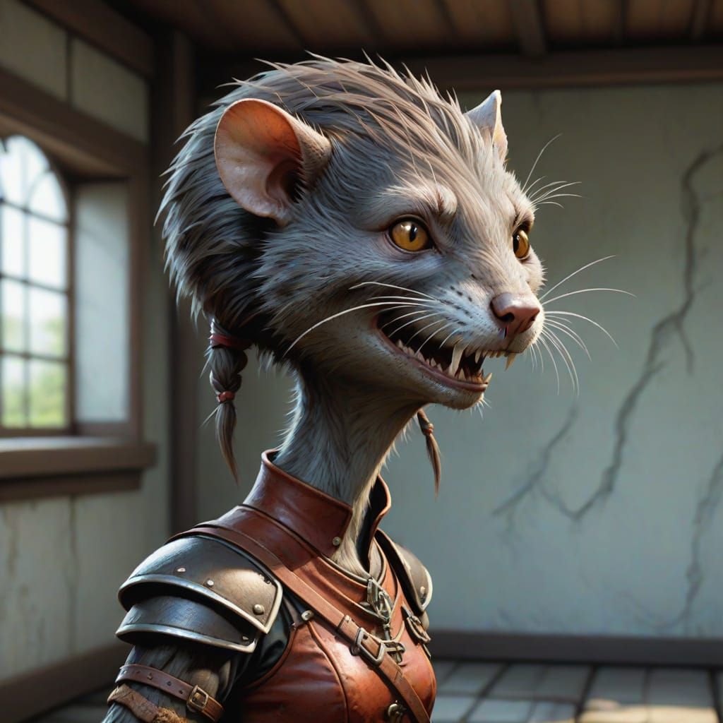 Feral Rat Woman Creature in Leather Armor
