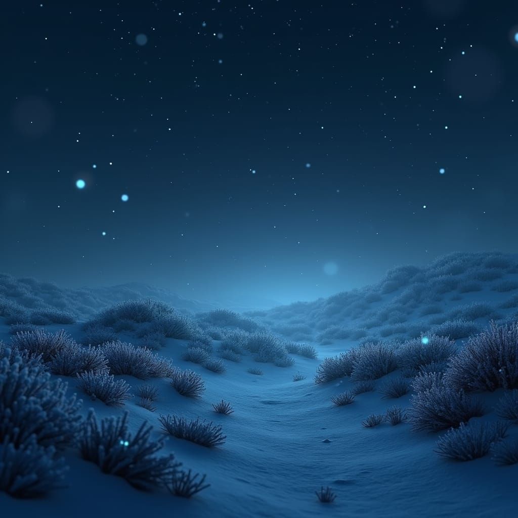 Mystical Dusk Landscape with Falling Snowflakes