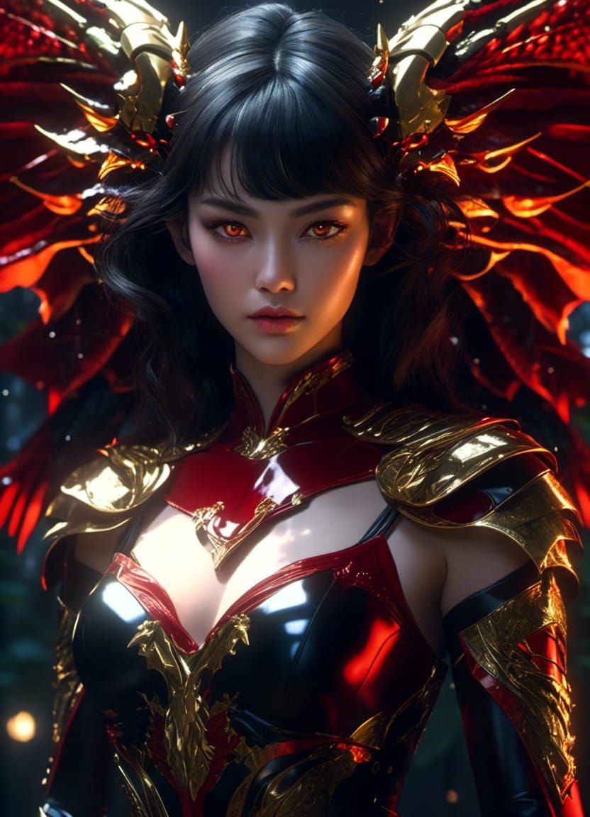 Dragon Woman Portrait with Metallic Details