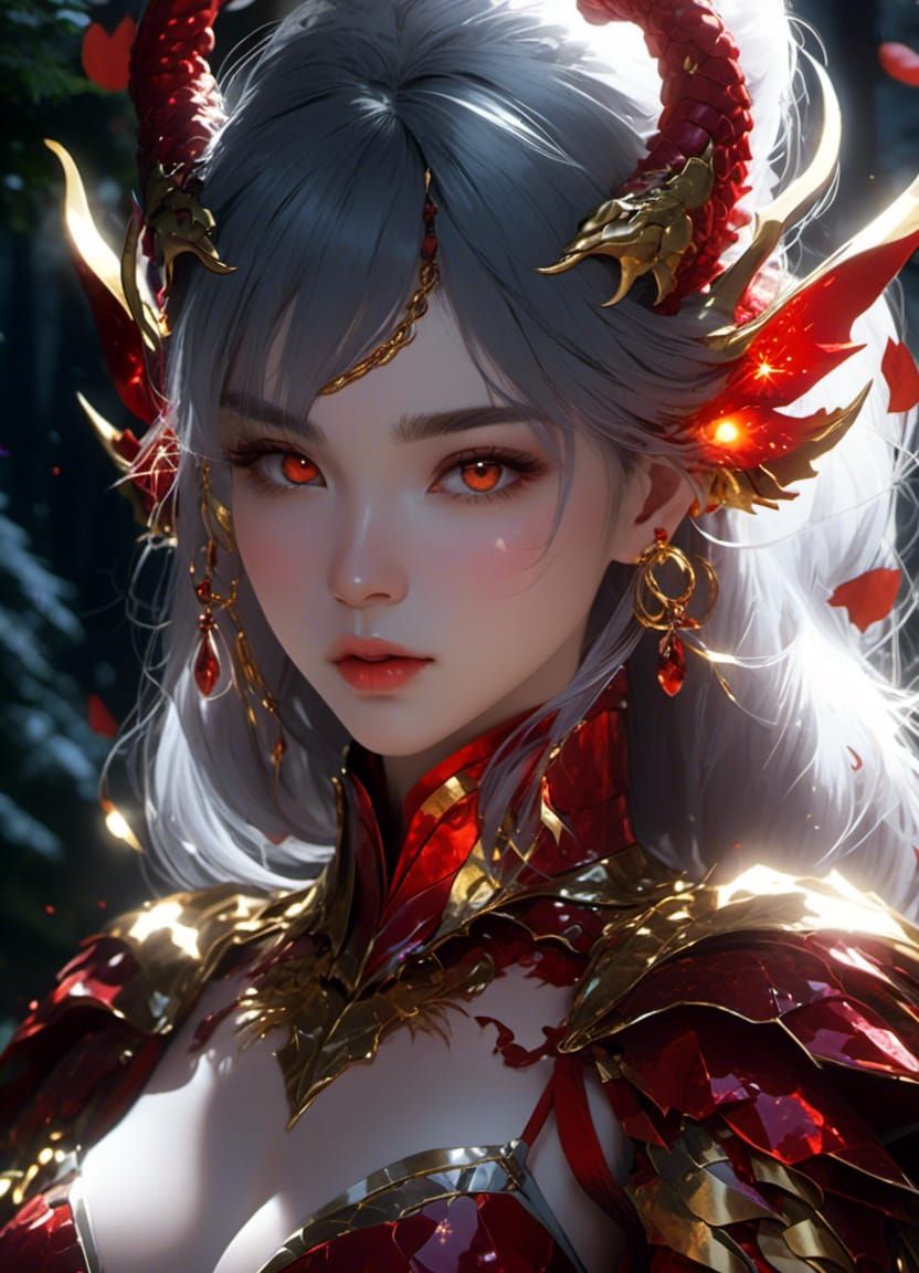 Ethereal Dragon Woman in Moonlit Whimsy