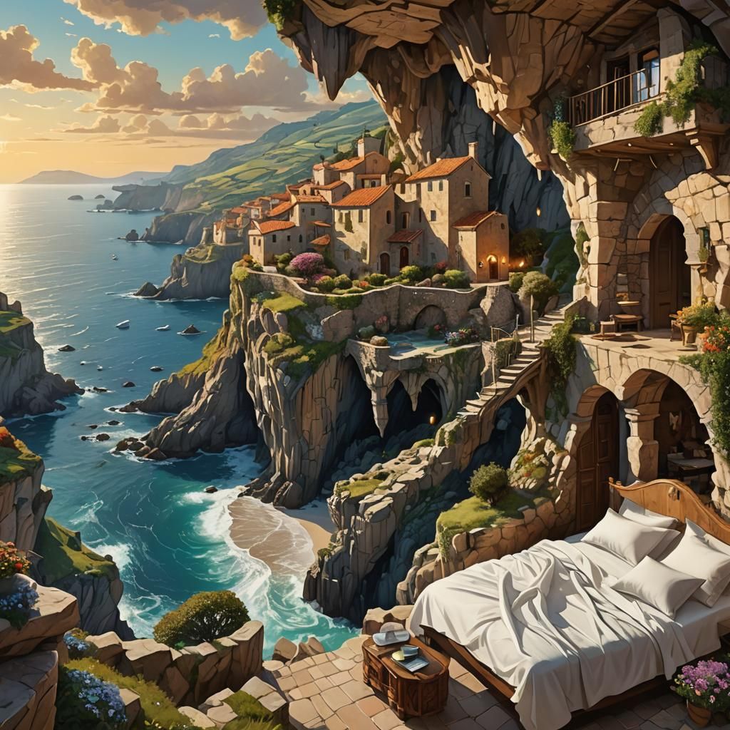 Opulent Bed on Cliffside with Ocean View