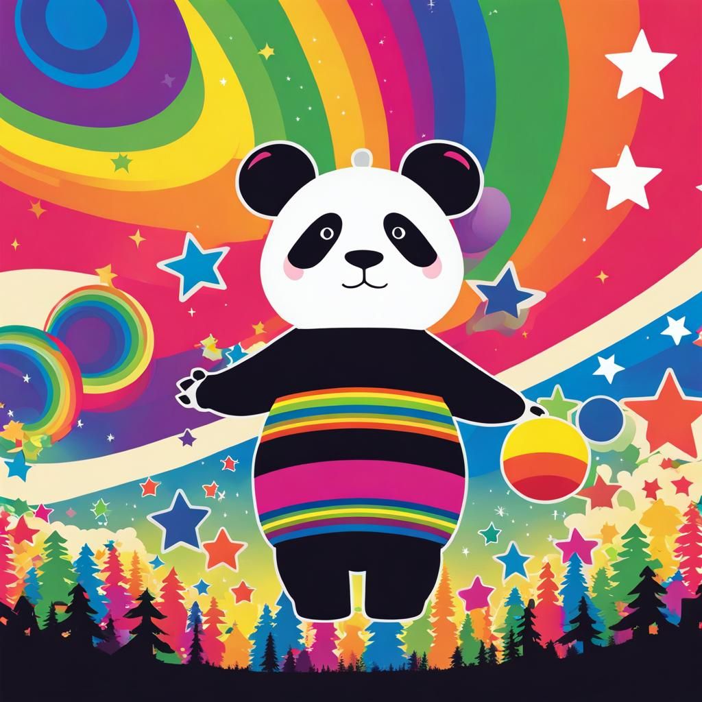 Rainbow Panda Silhouette in Katamari Style