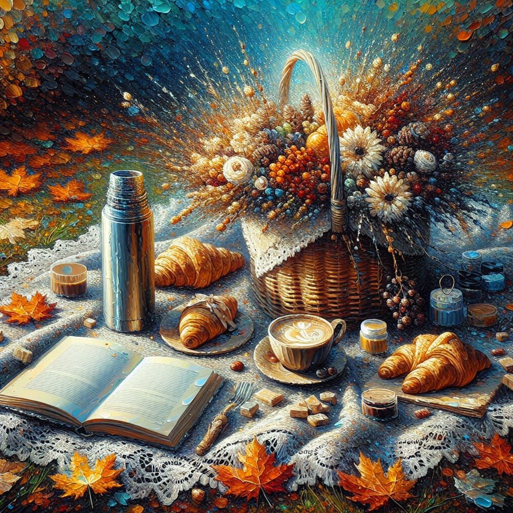Autumn Picnic Scene in Impasto Style