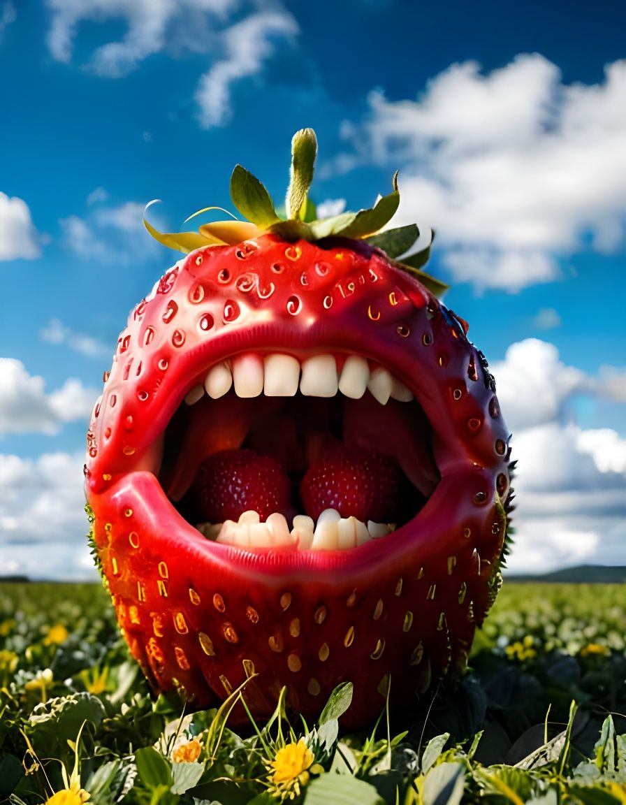 Disturbing Strawberry Creature in Sunny Field