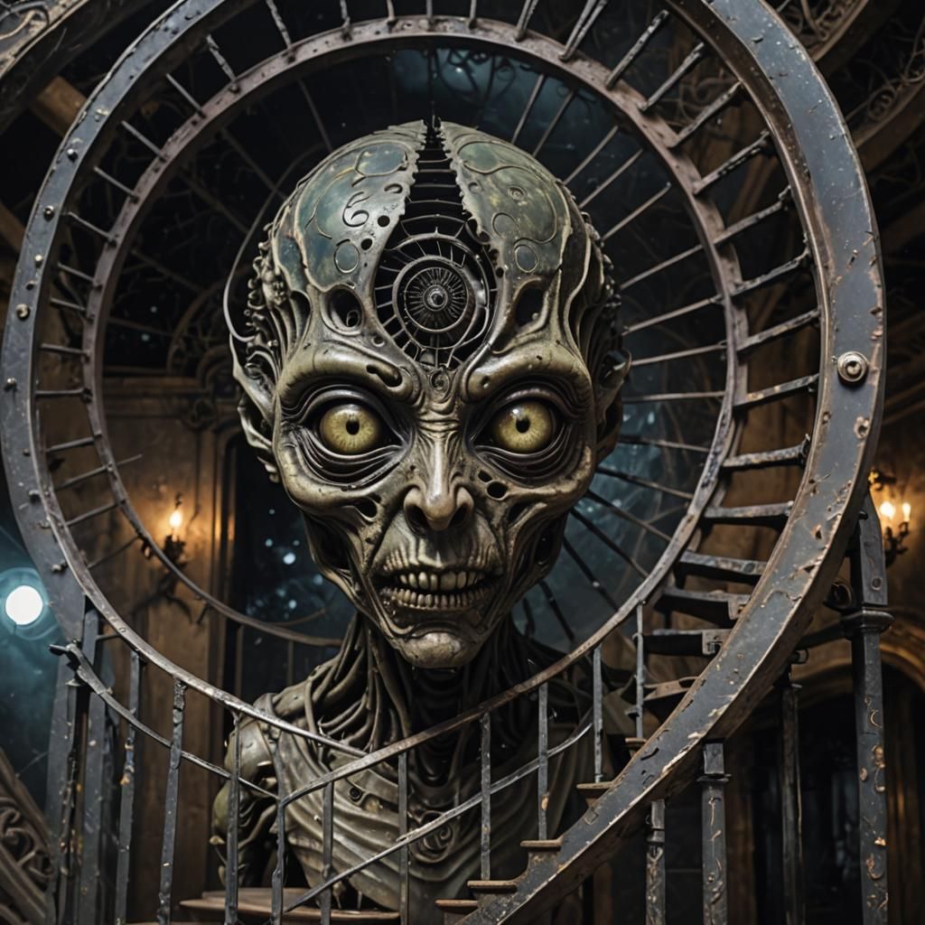 Eerie Alien Face on Cosmic Staircase