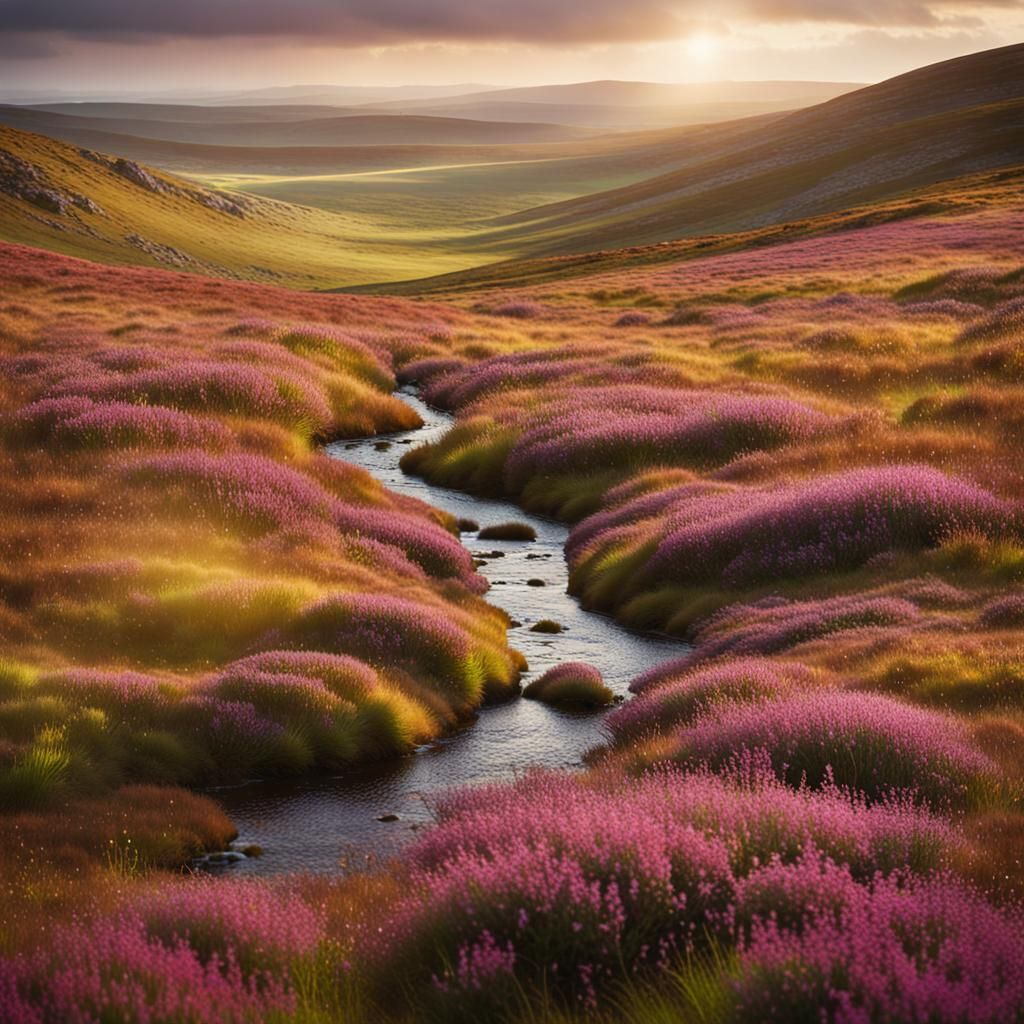 Moor Landscape: Emerald Hills and Gentle Stream