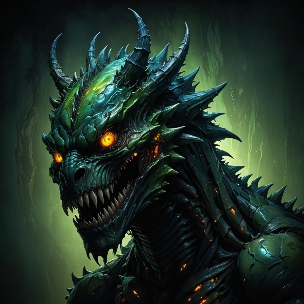 Eerie Spine Monster with Glowing Eyes in Digital Art