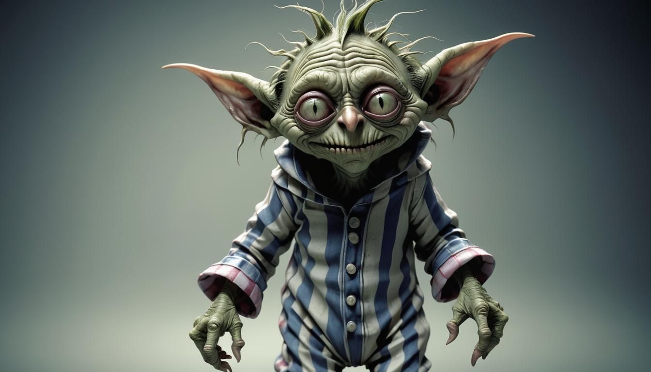 Scary Cute Goblin in Pajamas, Fantasy Comic Art